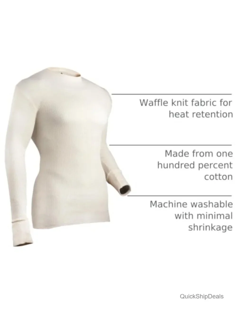 Heavyweight Cotton Waffle Thermal Underwear Crew Top Long Sleeve Men's Base